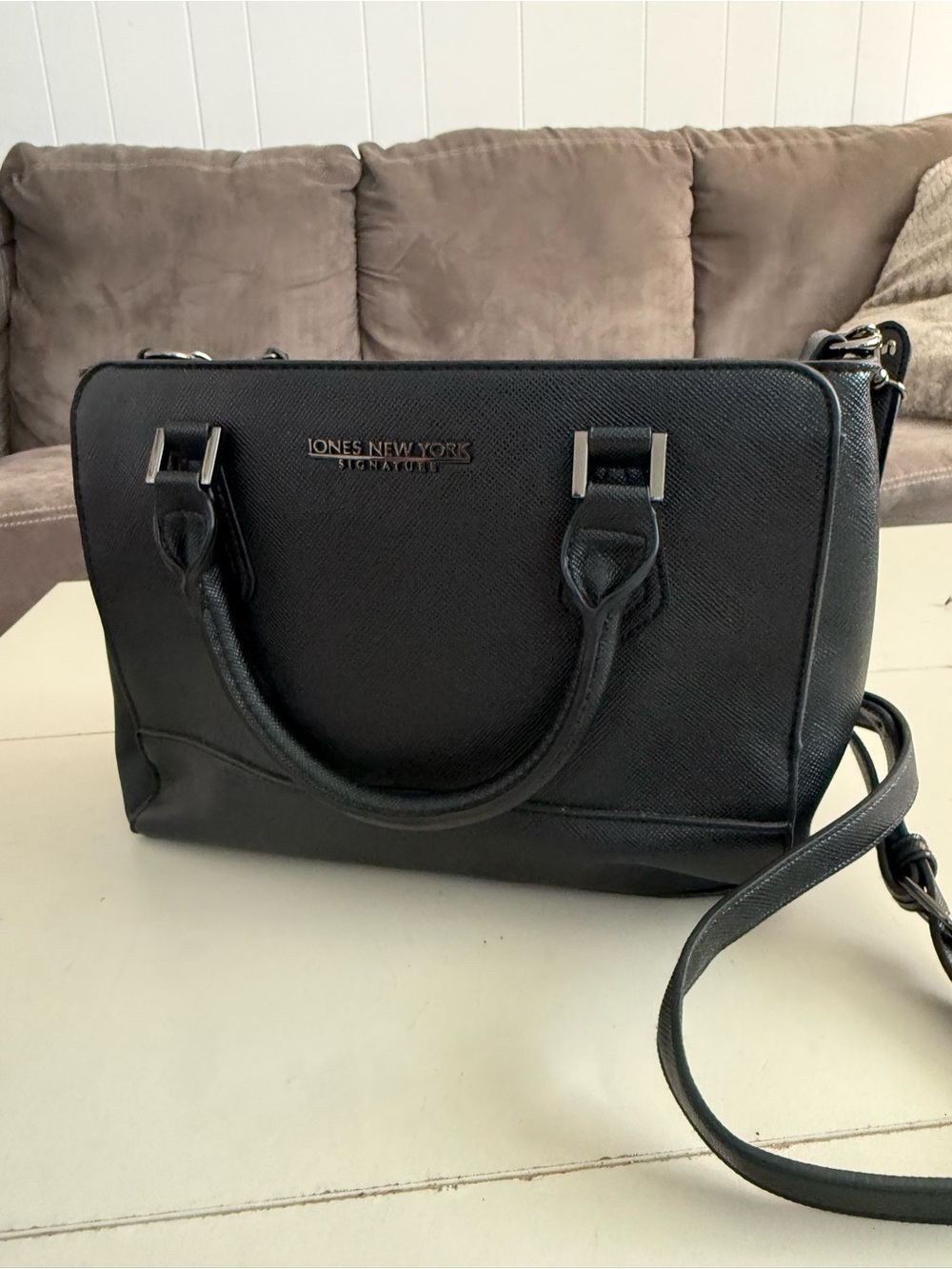 Jones New York Signature Black Saffiano Satchel Crossbody Bag Minimalist Luxury
